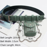 Women PU Leather Mini Bag Hollowed Out Fanny Pack Chain Belt Bags