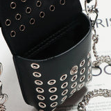 Women PU Leather Mini Bag Hollowed Out Fanny Pack Chain Belt Bags