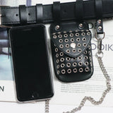 Women PU Leather Mini Bag Hollowed Out Fanny Pack Chain Belt Bags