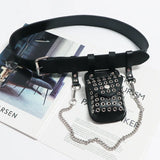 Women PU Leather Mini Bag Hollowed Out Fanny Pack Chain Belt Bags