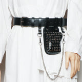 Women PU Leather Mini Bag Hollowed Out Fanny Pack Chain Belt Bags