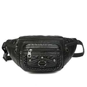 Women Chest Pack Fannybag PU Leather Shoulder Bags Rivet Crossbody Belt Bag