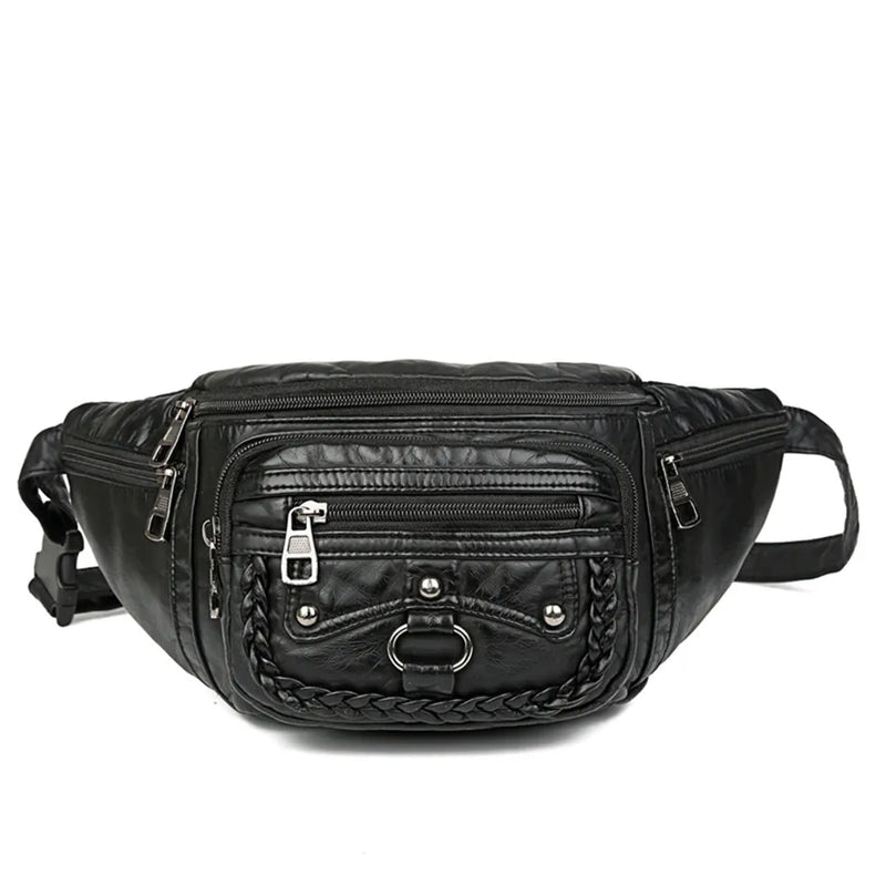 Women Chest Pack Fannybag PU Leather Shoulder Bags Rivet Crossbody Belt Bag