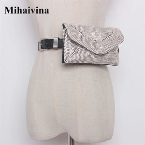 Women Waist Bag Diamonds Waist Packs Detachable Belt Fanny Pack