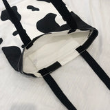 Milk Cow Pattern Women Canvas Handbags Large Capacity Shoulder Bag