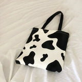 Milk Cow Pattern Women Canvas Handbags Large Capacity Shoulder Bag