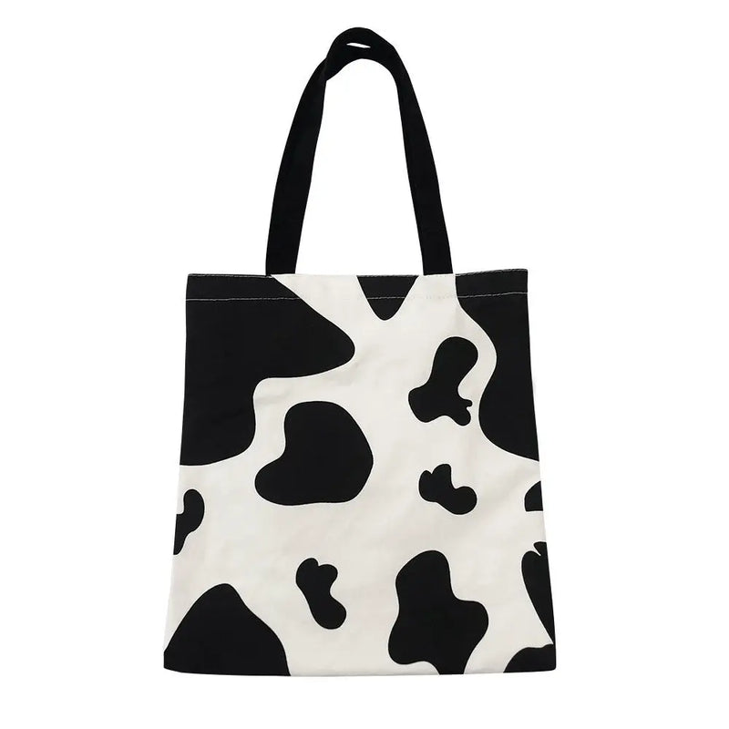 Milk Cow Pattern Women Canvas Handbags Large Capacity Shoulder Bag