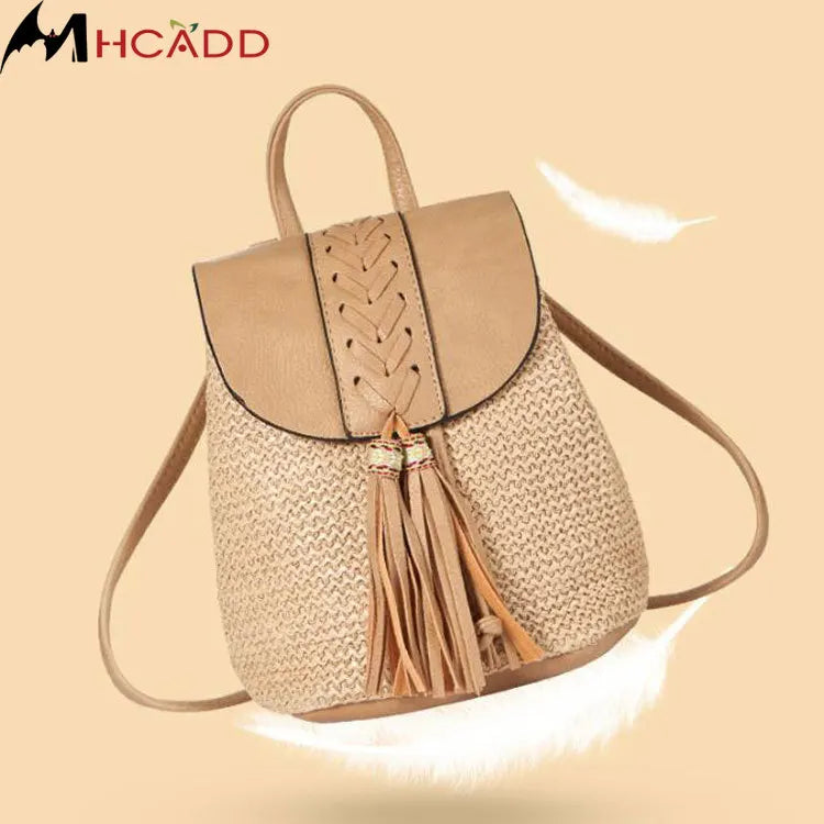 Straw Mini Backpack Crossbody Bag for Teenage Girls