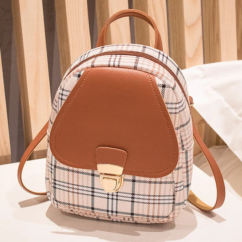 Plaid Mini Backpack for Teenage Girl Phone Purse Style Female