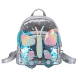 Children Mini Backpack Butterfly Sequin School Bag (Silver)