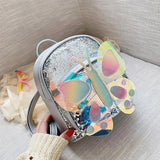 Children Mini Backpack Butterfly Sequin School Bag (Silver)