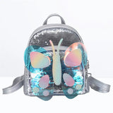 Children Mini Backpack Butterfly Sequin School Bag (Silver)