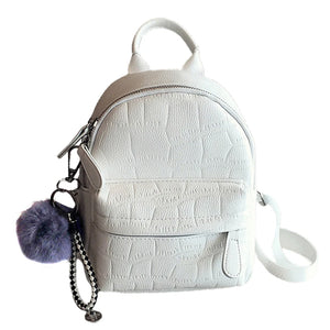 Mini Backpack Women PU Leather Shoulder Bag Stone Pattern Multi-Function