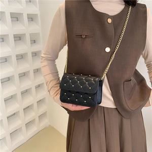 Diamond Lattice Shoulder Bag Waist Chain Bag Mini Bag Transfer Bead