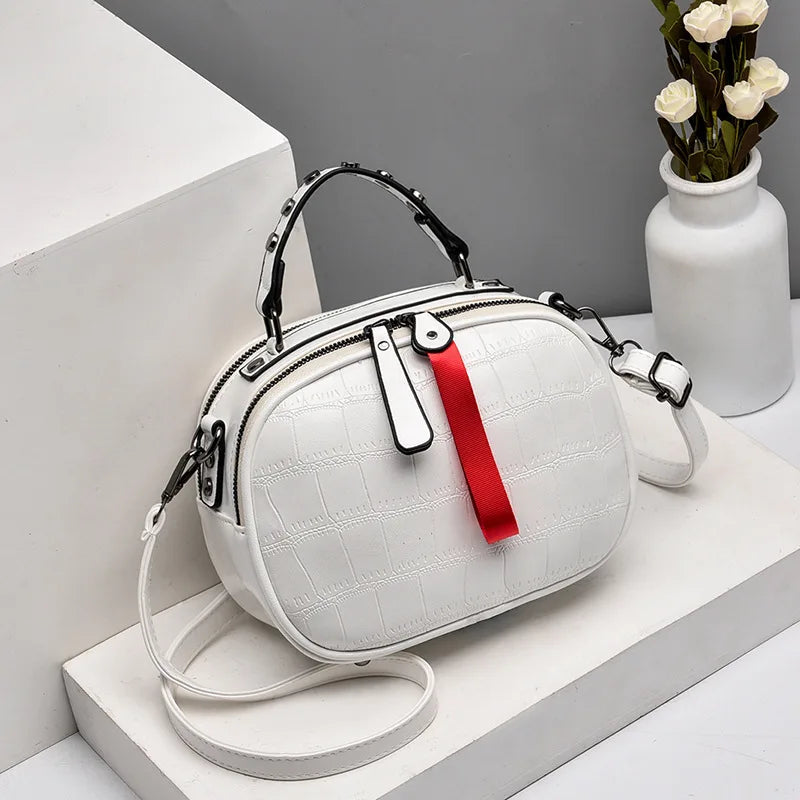 Mini Bag Women Retro Small Round Bag One Shoulder Cross Body Soft Leather Bag