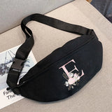 Pink Flower Mini Waist Pack with 26 Letters, Travel Crossbody Bag