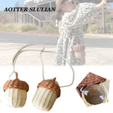 Bamboo Rattan Hand-woven Bag for Girls Acorn-Shaped Storage Basket