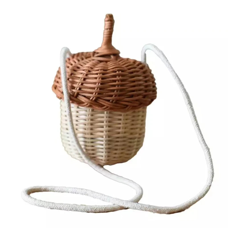 Bamboo Rattan Hand-woven Bag for Girls Acorn-Shaped Storage Basket