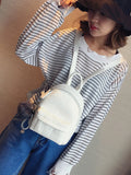 Stone Leather Mini Backpack Women with Hairball