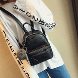 Stone Leather Mini Backpack Women with Hairball