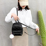 Stone Leather Mini Backpack for Women - Casual Daypack with Hairball