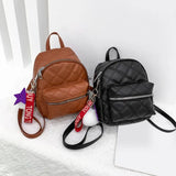 Stone Leather Mini Backpack for Women - Casual Daypack with Hairball