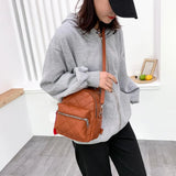 Stone Leather Mini Backpack for Women - Casual Daypack with Hairball
