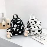 Mini Canvas Daypack Cow Print Backpack for Women Lady Girls