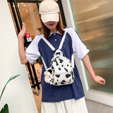 Mini Canvas Daypack Cow Print Backpack for Women Lady Girls