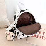 Cow Print Mini Canvas Daypack with Plush Pendant Backpack
