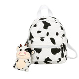 Cow Print Mini Canvas Daypack with Plush Pendant Backpack