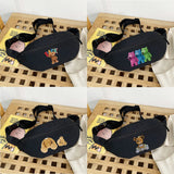 Canvas Waist Bag Bear Print Gym Sports Messenger Bag
