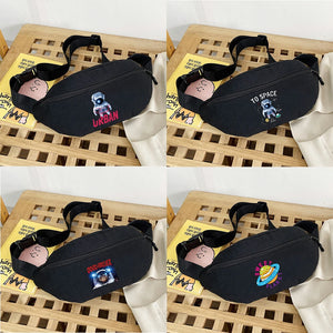 Canvas Astronaut Print Waist Bag for Women Crossbody Chest Pack