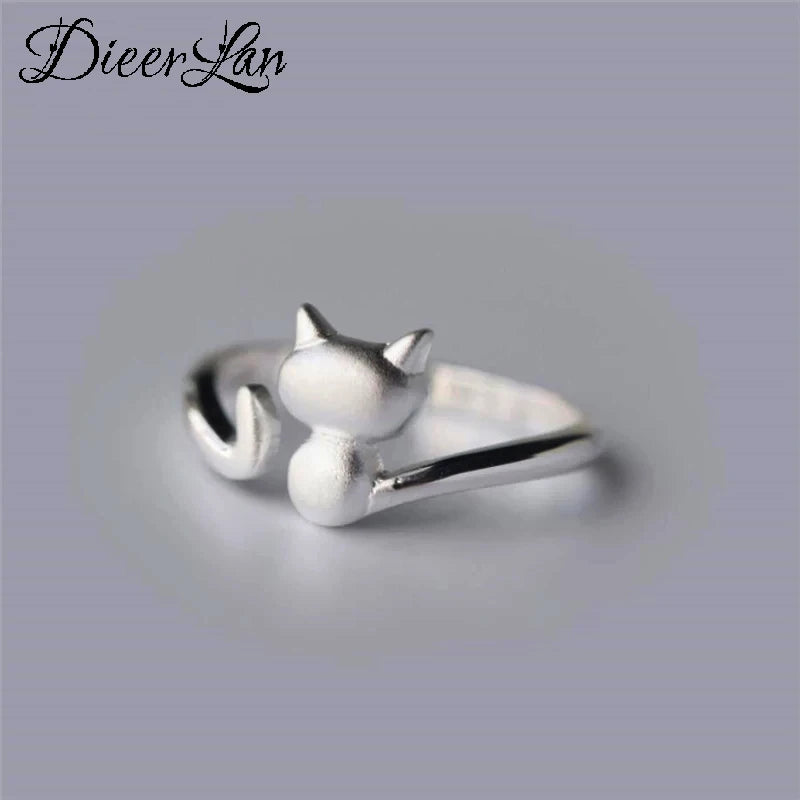 Mini Cat Temperament Drawing Sweet Female Resizable Rings