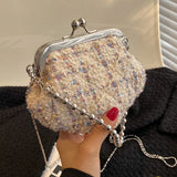 Mini Chain Crossbody Bag for Women Niche Tweed Clip Bag