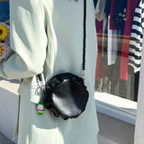 Mini Circular Shoulder Bags Beading Handbags Crossbody PU Leather