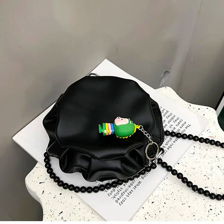 Mini Circular Shoulder Bags Beading Handbags Crossbody PU Leather