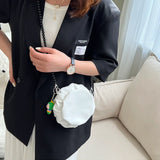 Mini Circular Shoulder Bags Beading Handbags Crossbody PU Leather