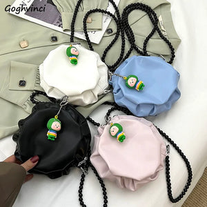 Mini Circular Shoulder Bags Beading Handbags Crossbody PU Leather