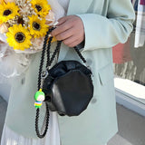 Mini Circular Shoulder Bags Beading Handbags Crossbody PU Leather