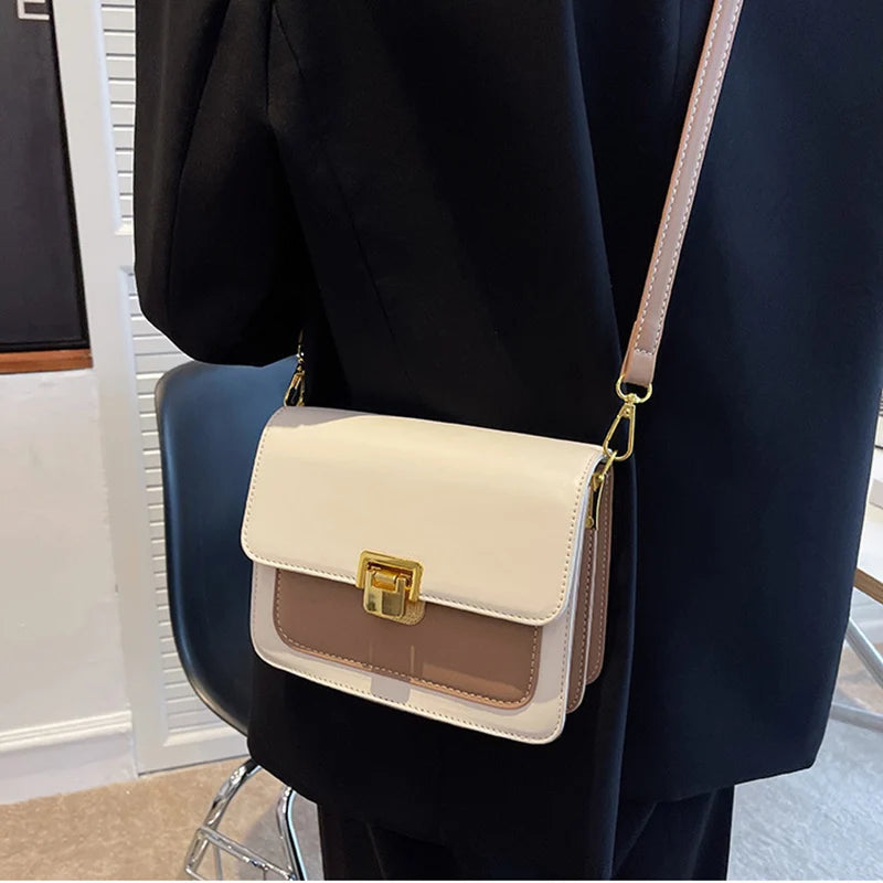 Mini Contrast PU Leather Crossbody Side Bag for Women Handbag
