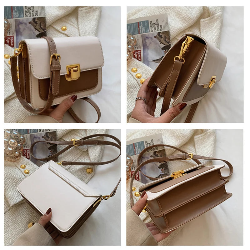 Mini Contrast PU Leather Crossbody Side Bag for Women Handbag