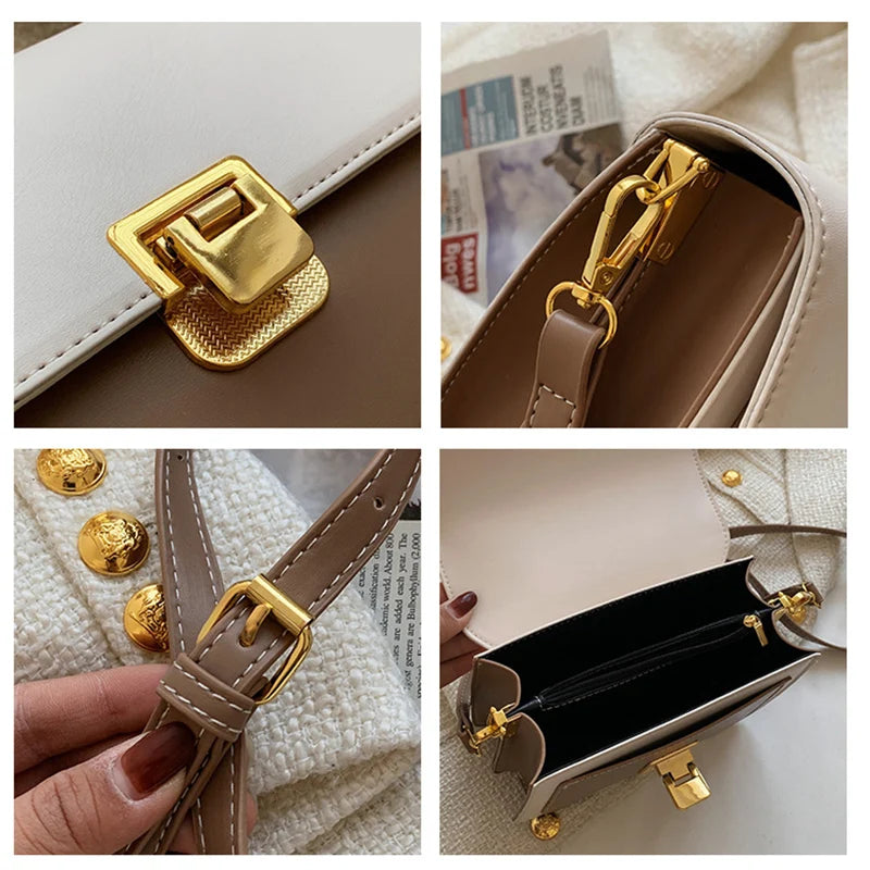 Mini Contrast PU Leather Crossbody Side Bag for Women Handbag