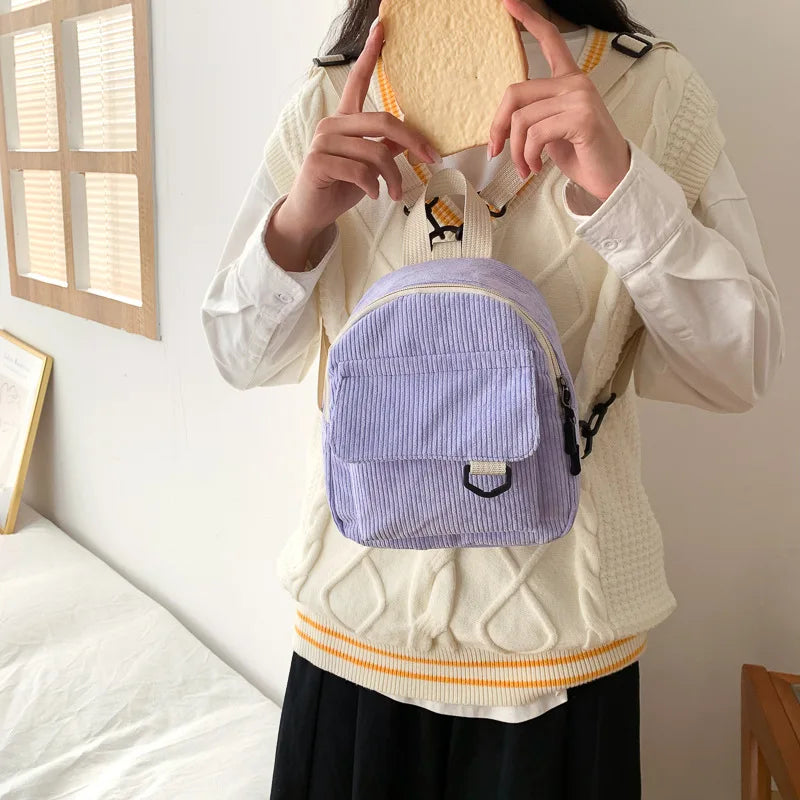 Corduroy Backpack Women School Backpack Teen Girl Bag