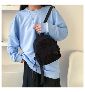 Corduroy Mini Backpack School Bag Teen Girl Travel Backpacks