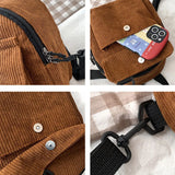 Corduroy Mini Backpack Retro Casual Bag Women School Travel Storage