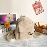Corduroy Mini Backpack Retro Casual Bag Women School Travel Storage