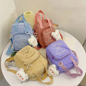 Cartoon Embroidered Mini Corduroy Shoulder Bag for Girls