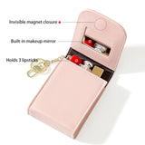 Mini Cosmetic Bag with Mirror and Keychain - Portable Travel Lipstick Bag