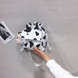 Mini Cow Print Nylon Shoulder Bag Bucket Crossbody Bags For Girls